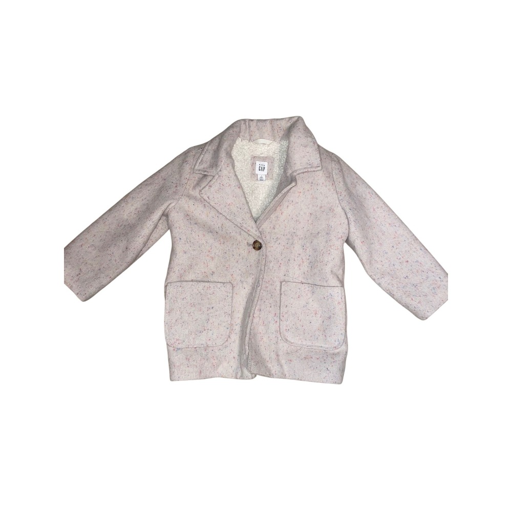 Baby Gap Toddler Girls Confetti Wool Blend Coat Sherpa Lined Crea Pink 4T Jacket
